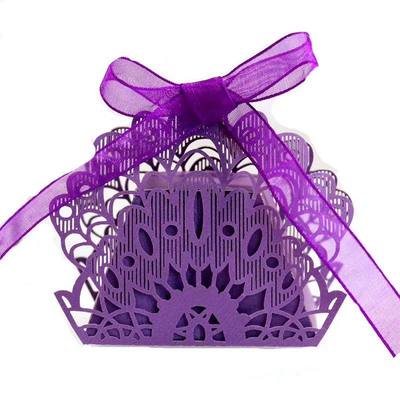 50pcs Laser Cut Hollow Carriage Favor Gifts Peacock Candy Boxes With Ribbon Birthday Baby Shower Wedding Party Favor Supplies