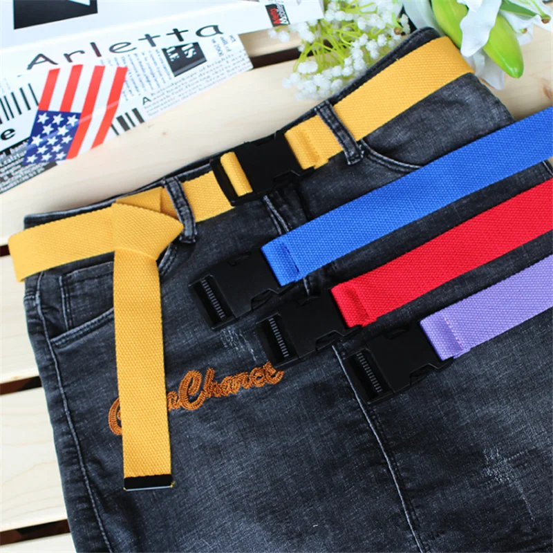 

Adults Adjustable All-Match Belt Unisex Korean Style Canvas Belts Vintage Plastic Buckle Elastic Solid Color Long Waistband