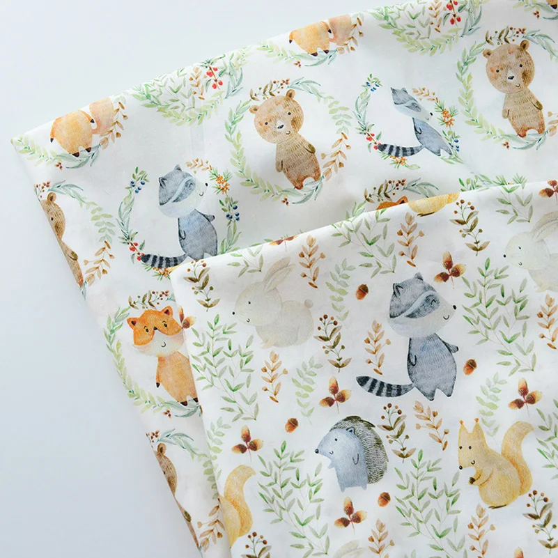 60S Cartoon Animals Cotton Digital Printing Fabric Soft Breathable For Tops Dresses Shirts Per Meters