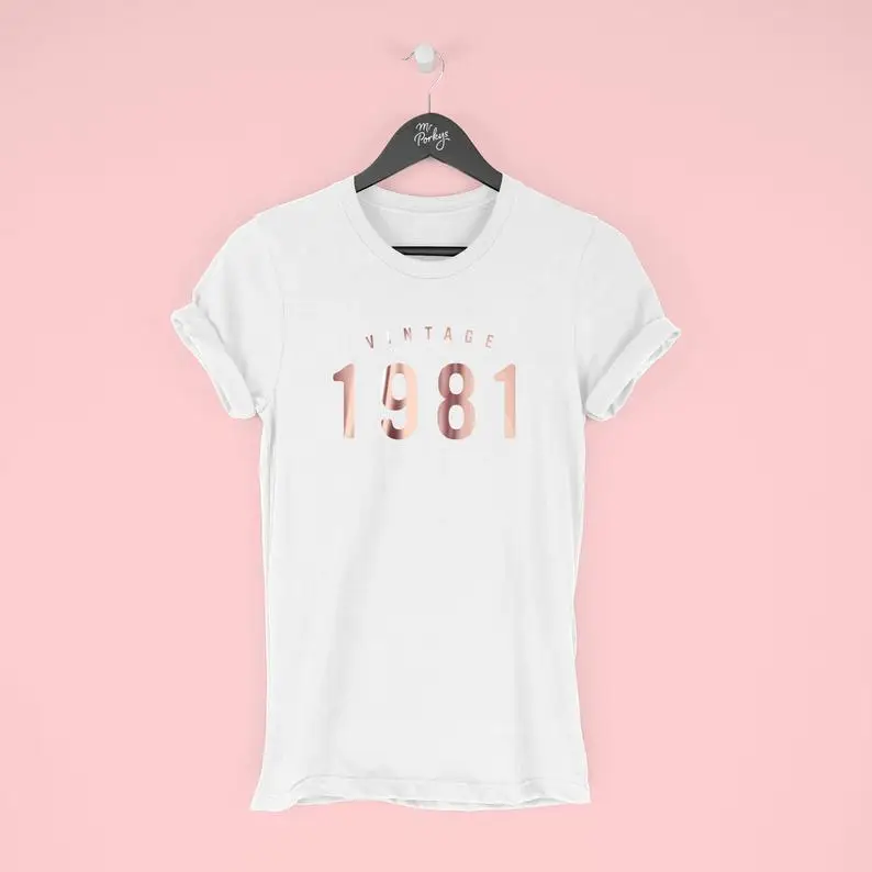 

Vintage 41th Birthday T-Shirt for Women Gift 1981 Top Her Plus Size Cotton Lady Clothes Fashion O Neck Short Sleeve Tees cotton