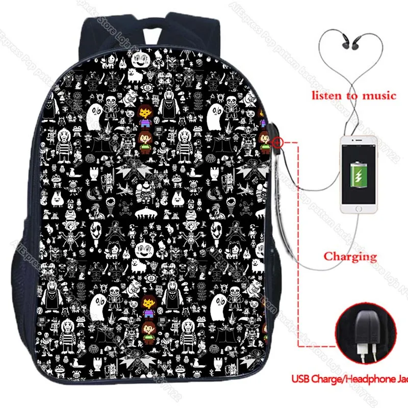 UNDERTALE Sans And Papyrus USB Backpacks for Girls Boys Kids Anime Knapsacks Student School Bag Children Bookbags Teens Mochilas