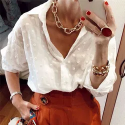 Fashion Long Sleeve Shirts Polka Dot Blouses Womens Elegant White OL Shirt Tops Ladies chemise femme blusa feminina Streetwear