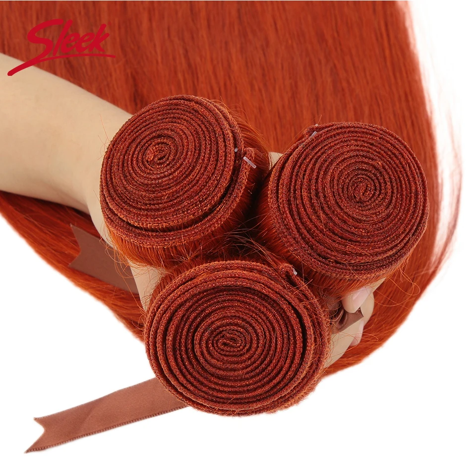 SLEEK Mink สีส้มและสีแดงสีบลอนด์บราซิลตรงรวมกลุ่มกับลูกไม้ปิด 8-28 นิ้ว Remy Human Hair สาน Bunldes