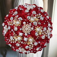 1pc/lot  Red Ribbon  bride holding flowers with pearl for wedding decoration