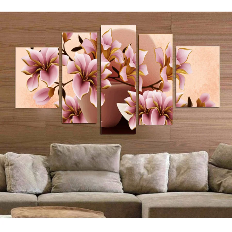 Wallpaper Frame Painting, Red Flower Knife, Wall Art Pictures, Kitchen, Restaurant Decoration, Living Room, 5 Pcs