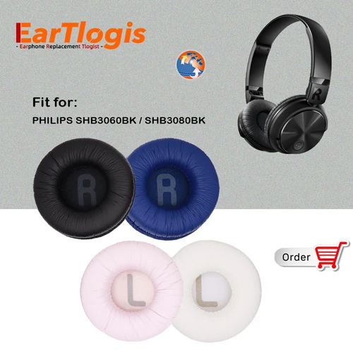 EarTlogis-almohadillas de repuesto para auriculares PHILIPS, piezas para auriculares, funda para almohadillas, cojín, tazas, almohada, SHB3060BK SHB3080BK SHB 3060 3080 BK