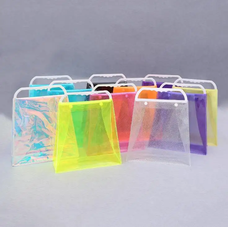 PVC Laser Shopping Bag PVC Transparent Plastic Handbag Colorful Packaging Bag Fashion Shouder Handbags Storage Bags Tools SN3019