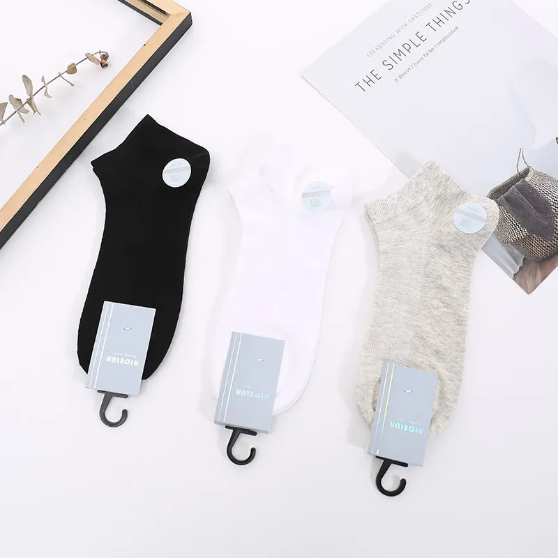 

3 Pairs 1 Lot Breathable Men's Socks 100 Cotton Short Ankle Socks Set Men Solid Mesh Male Socks White Black Chaussette Homme