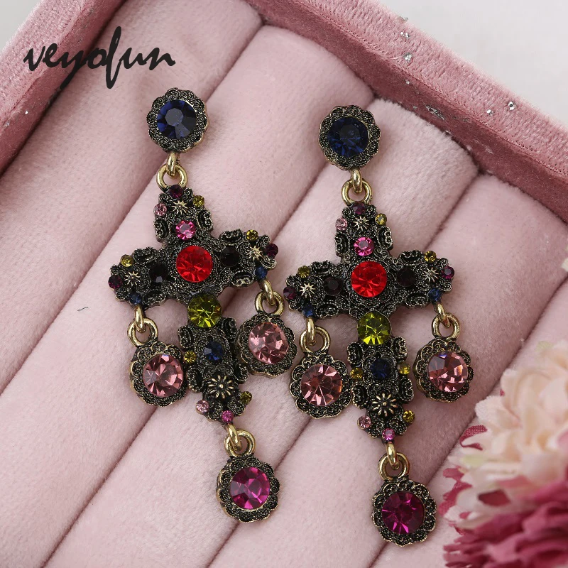 Veyofun Cross Tassels Drop Earrings Vintage Zinc Alloy Dangle Earrings For Women Fashion Jewelry New Gift