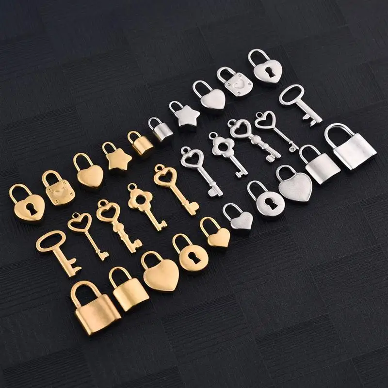 

5pcs Stainless Steel Pendant Charms DIY Heart Lock Key Pendants for Handmade Necklace Earrings Key Chain Jewelry Making Findings