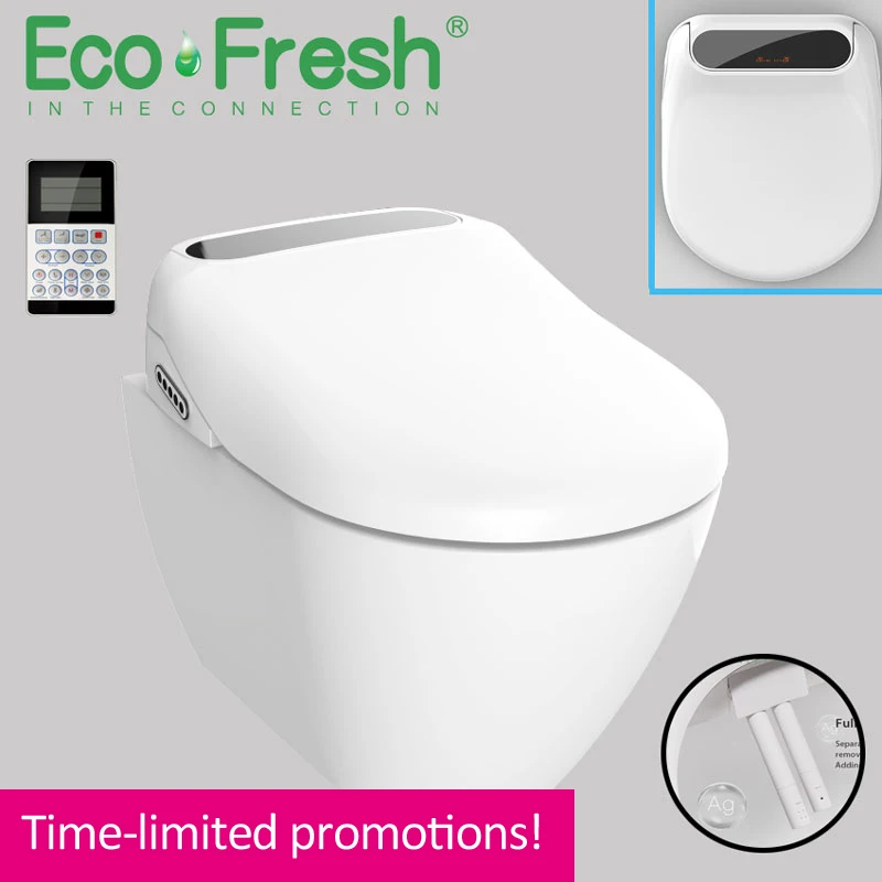 Ecofresh LED wc lighted Smart elongated U toilet seat Electric Bidet cover heated led light wash dry massage woman children old