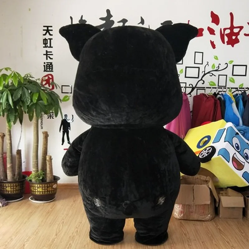 Cartoon People Wearing Inflatable Black Plush Mascot Pig Animation Promotion Piggy Cosplay Suit Inflatable Walking Model Doll