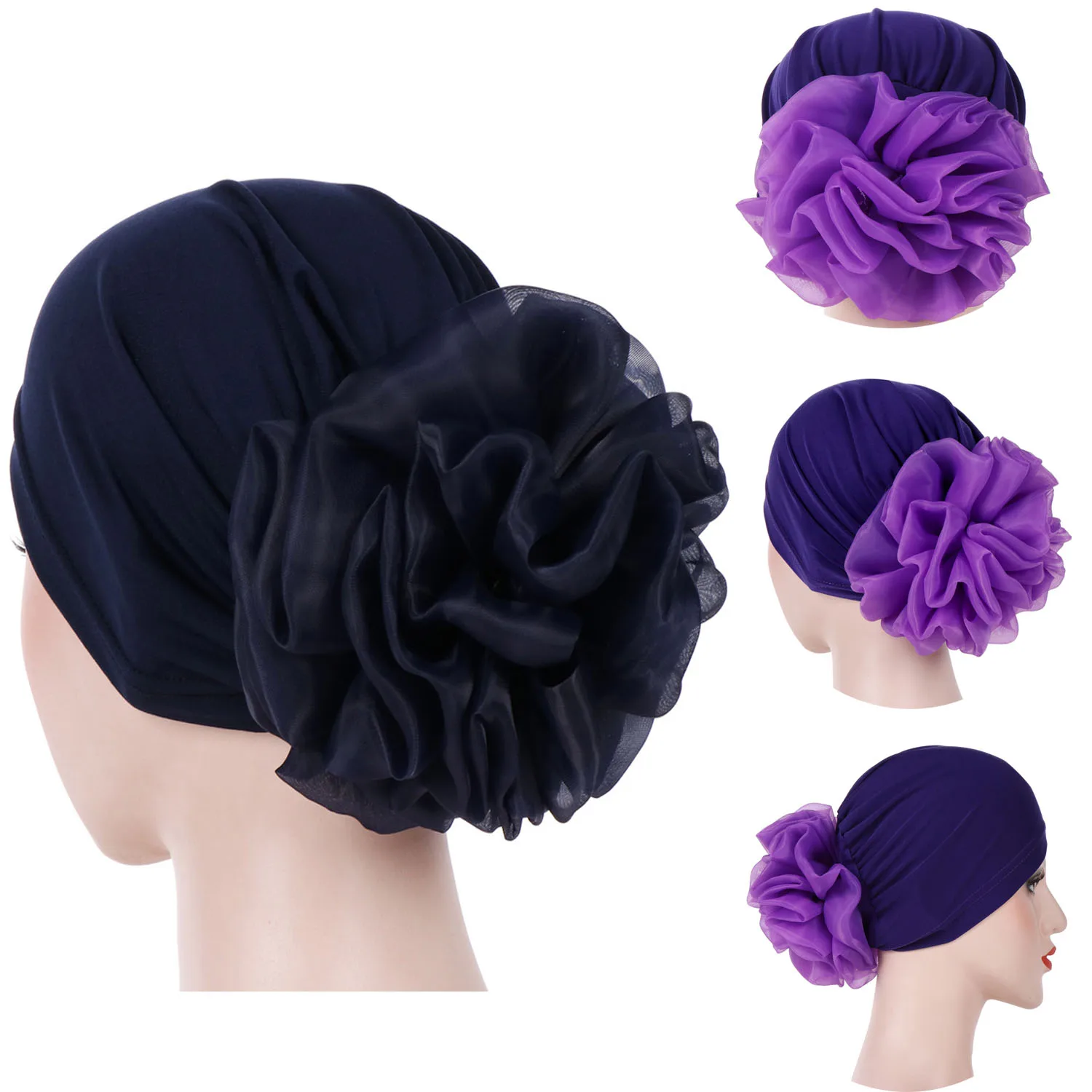 2023 Fashion Muslim Cotton Hijab Caps Big Flower Turban Bonnet for Woman Islamic Wrap Head Inner Cap for Hijabs Trendy Headdress