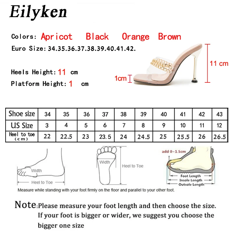 Eilyken Summer Pumps Fashion Chain Women Slippers Sandals Thin High Heels Slip On Square Toe Mules Slides Ladies Shoes