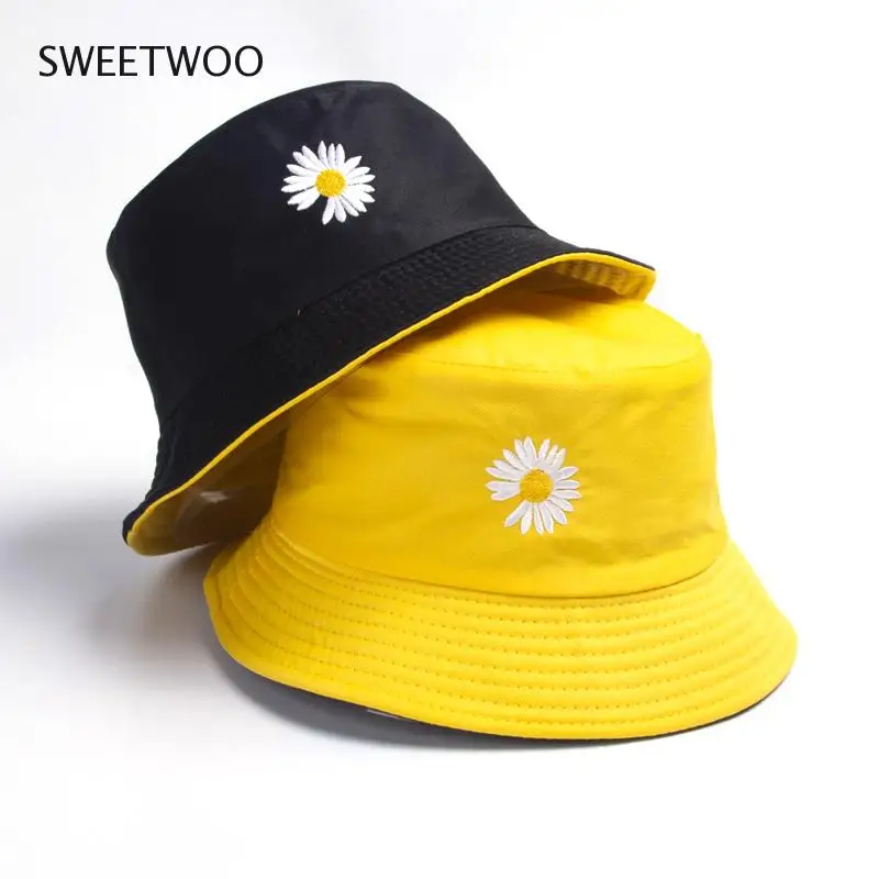 

Spring women Bucket fishing Hats Sunscreen sun cap Little daisies Double-sided wear Spring lady fisherman hat