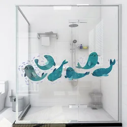 Cute Sea Lion Combination Wall Sticker Living Room Bedroom Bathroom Bathtub Decoration Mural Art Decals Bathroom Glass Wallpaper