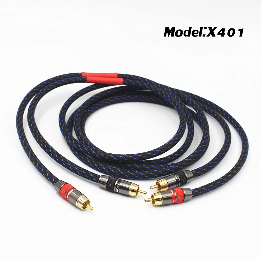 X401 Hi-End One Pair OFC Copper Plated Silver Cable 2 Core Shielded Video Wire Hifi Audio RCA Cable