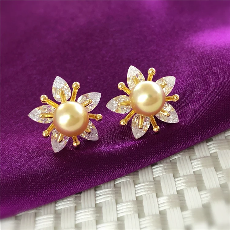 

Wholesale Gold Plated Flower Shape Stud Earrings Mountings Findings Jewelry Settings Parts for Pearls Beads Stones, 10pairs/lot