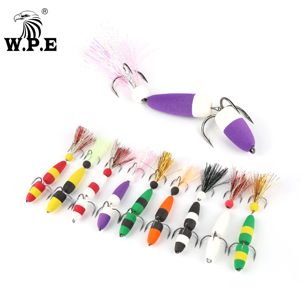 W.P.E – leurre souple en mousse avec 2 hameçons triples, appât artificiel idéal pour la pêche au bar, MANDULA, 50 couleurs, taille L, 5g, 2/0 #2 #