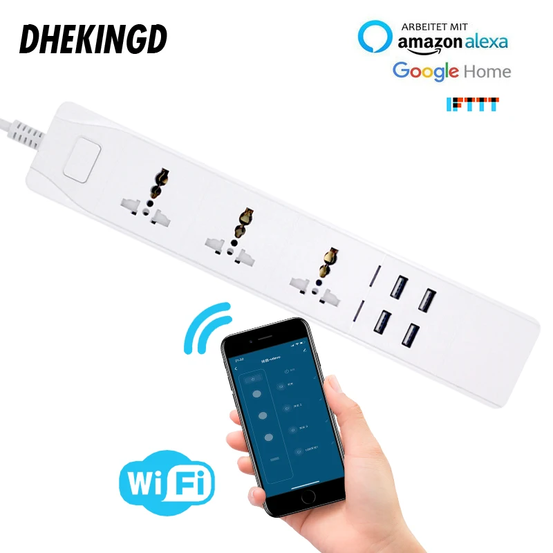 Wifi Smart Power Strip with Universal 3Socket 2/4USB Charging Station Work with Alexa Google Home Assistant UK/AU/EU/US/SA Plugs