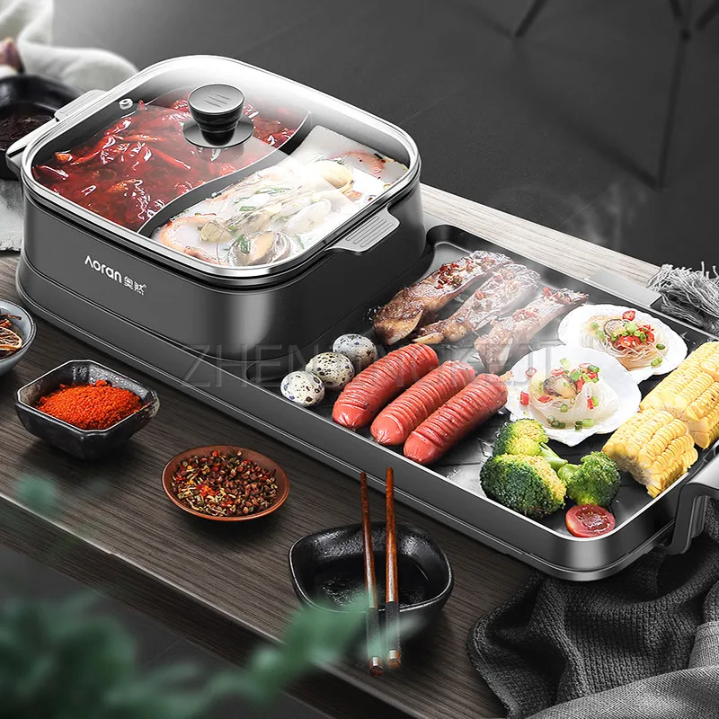 

220V Hot Pot Barbecue Pot Household Detachable Fried Machine Quick Heating Roast Fry Boil Multi-function Electric Stove 2200W