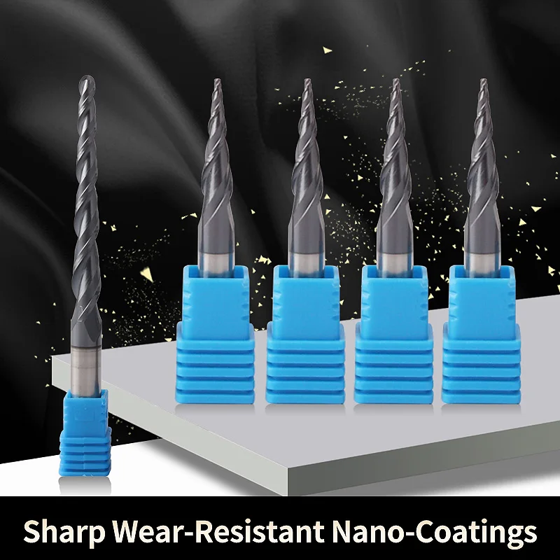 VACK Carbide Ball Nose End Mills 3.175mm 4mm 6mm 8mm Ball Nose Tapered End Mill Router Bits cnc Taper Wood Metal Milling Cutter