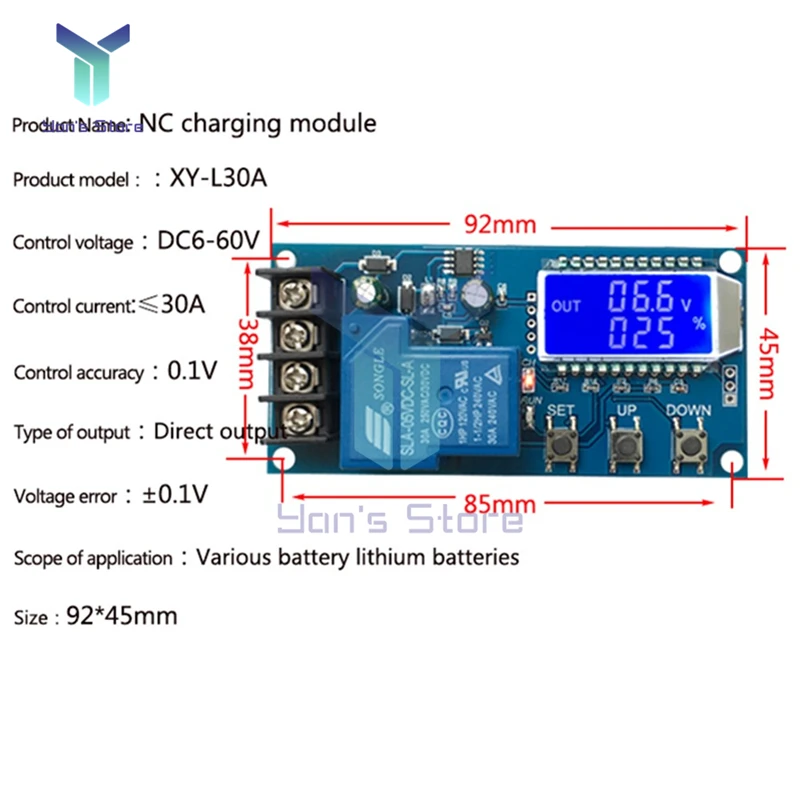 Imagem -04 - Módulo de Controle de Carregador de Bateria de Lítio Chumbo-ácido 660v Módulo de Proteção de Sobrecarga de Carregamento Automático Digital 20a 30a 12v 24v