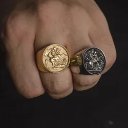 Stainless Steel Sovereign Coin Ring Gold color Roman Solider Ring for Men Women Party Jewelry gift Bague Homme