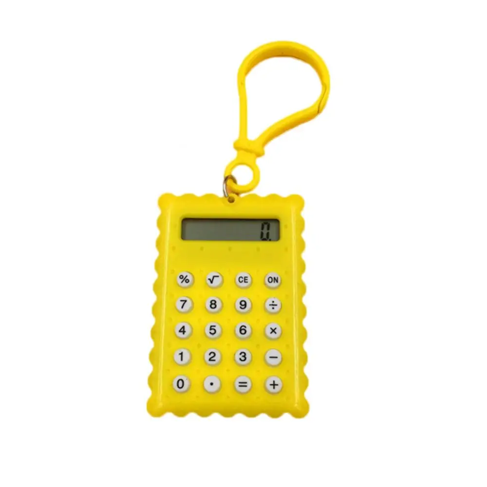 1pc Random Color Creative Lovely Biscuit Shape Mini Keychain Portable Plastic Calculator Student Tool Included Button Battery