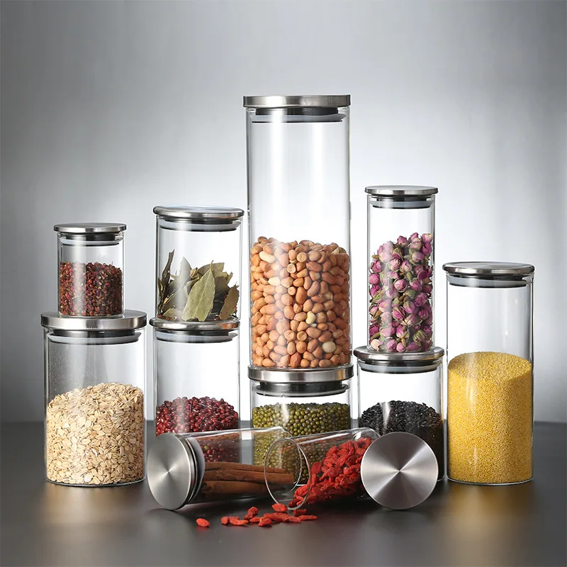 Glass Jars with Stainless Steel Cover, Container for Cereals, Spice Jars, Storage Tank, Food Contain, Coffee Bean