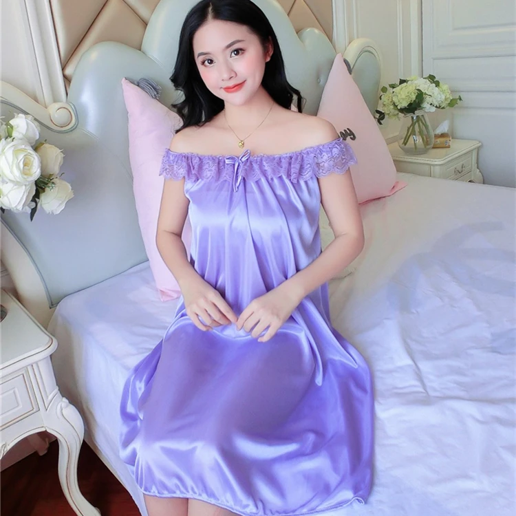 

Summer Women Nightgown New Brides Wedding Lace Sexy Ice Silk Nightdress Loose Large Size Simulation Silk Nightgown Home Service