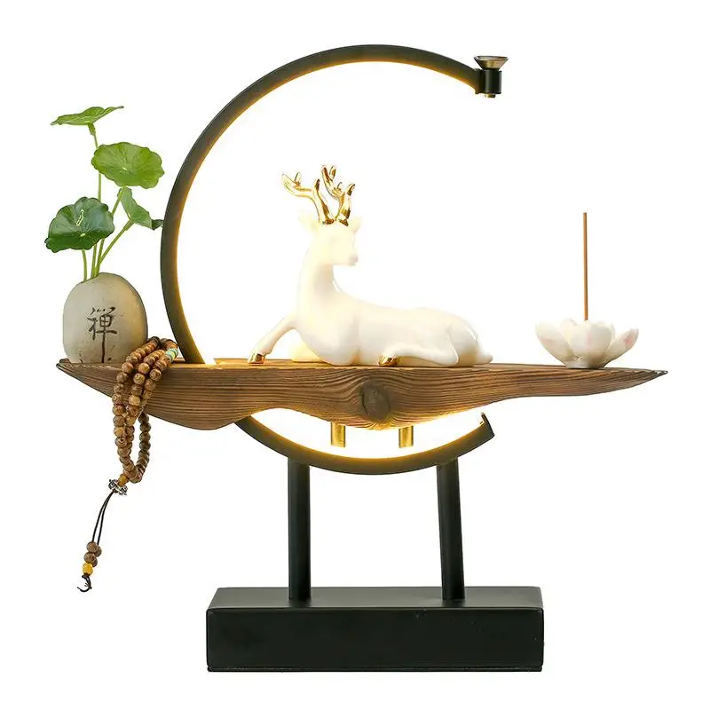 Buddhist Backflow Incense Burner Smoke Waterfall Censer Buddha Lotus White Deer Holder With Lamp Circle Home Decoration