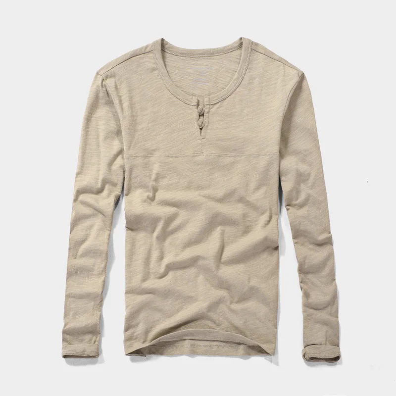 Spring Fashion Vintage Slub Cotton Men\'s Long Sleeve T Shirts Chinese Style Tops T-shirt Slim Fit Tee