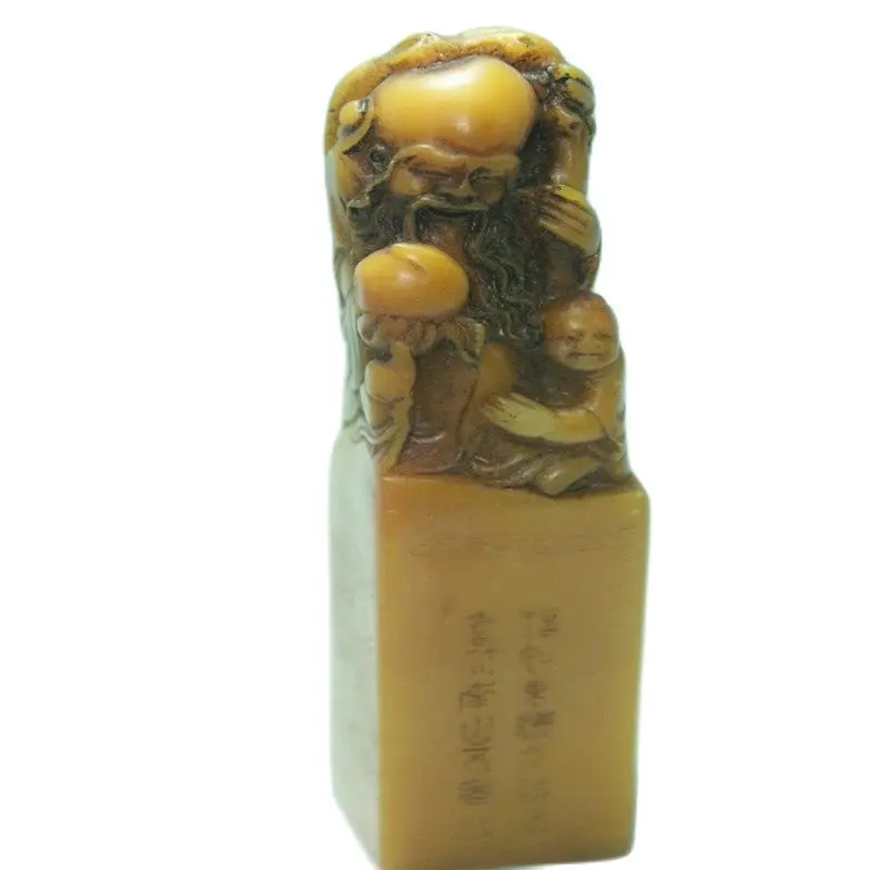 

China Shoushan Stone, Old Hand Carved Seal Longevity God Statue