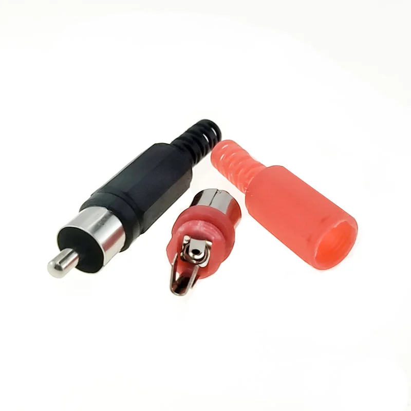 6/10 pcs RCA  AV male plug connector plastic shell stereo video audio plug channel dual connector  red and black mixed