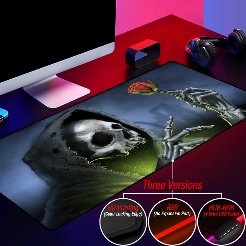 Extreme-Color RGB Grim Reaper Mouse Pad Custom Sickle Computer Hub 4 Port USB PC Accessories Mousepad With LED Backlit Playmat