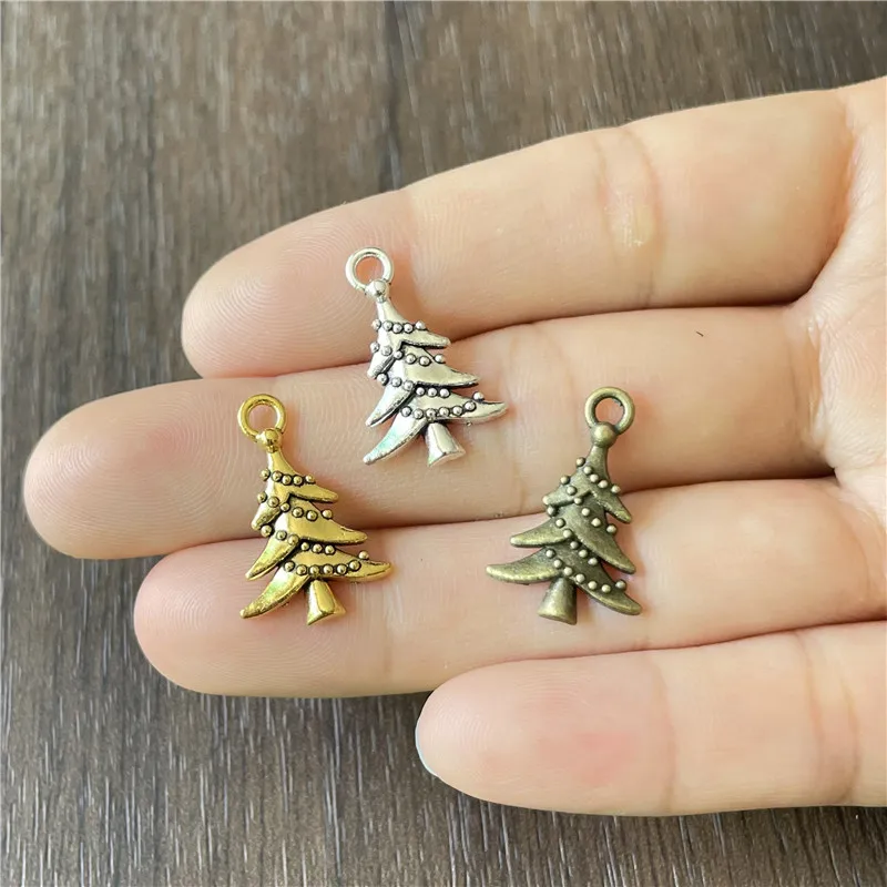 Charms Christmas Tree Holiday Metal Pendant for Jewelry Making DIY Bracelet Necklace Accessories Celebration