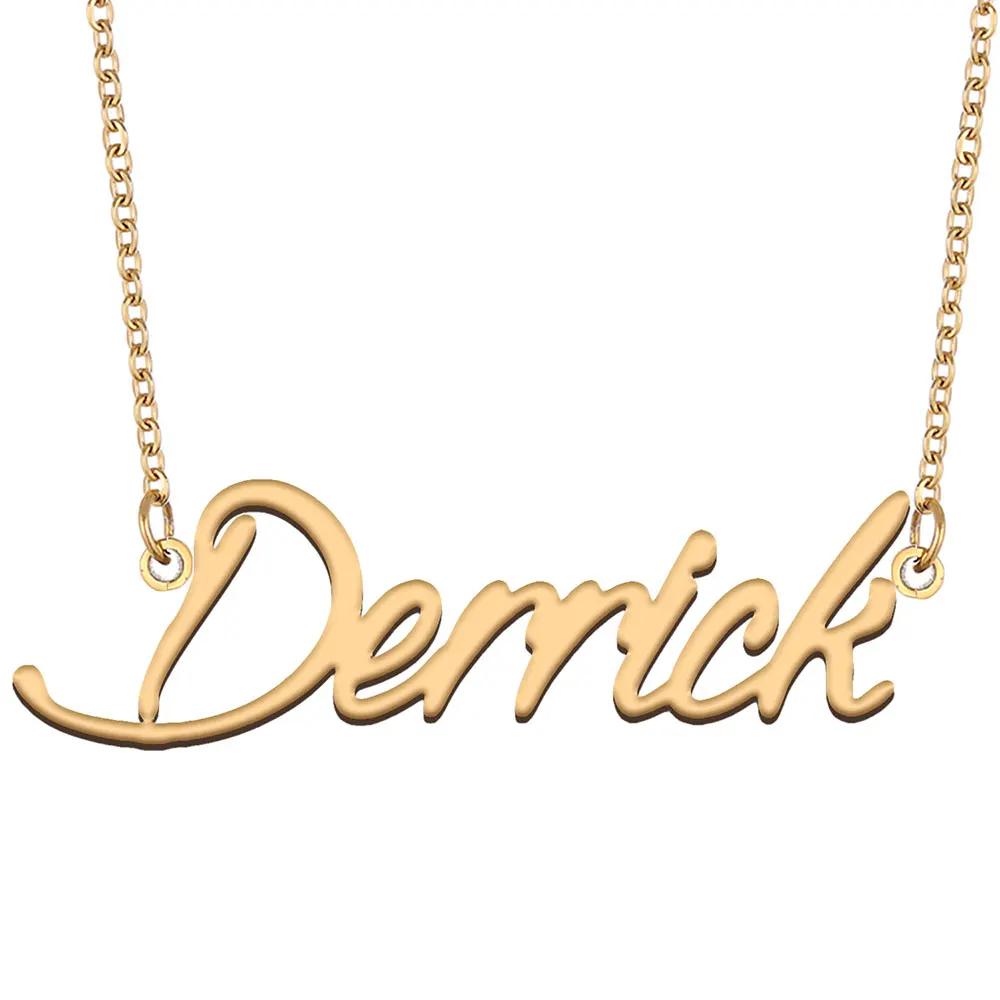 

Ожерелье с именем Derrick, женские персонализированные ювелирные изделия из нержавеющей стали, позолоченный кулон с именем, подарок женщине, матери, девушке