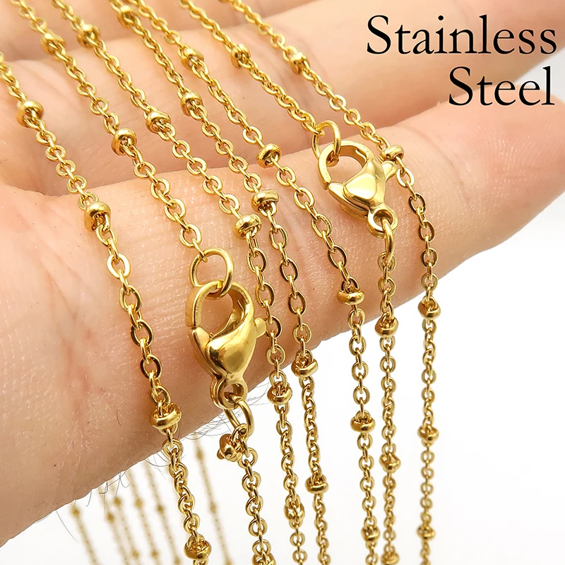 30 Fuß Edelstahl Perlenkette mit Gold-PVD-Beschichtung, Satellitenkette, Großhandel, anlaufbeständig, Schmuckzubehör für Männer und Frauen – Detail 4