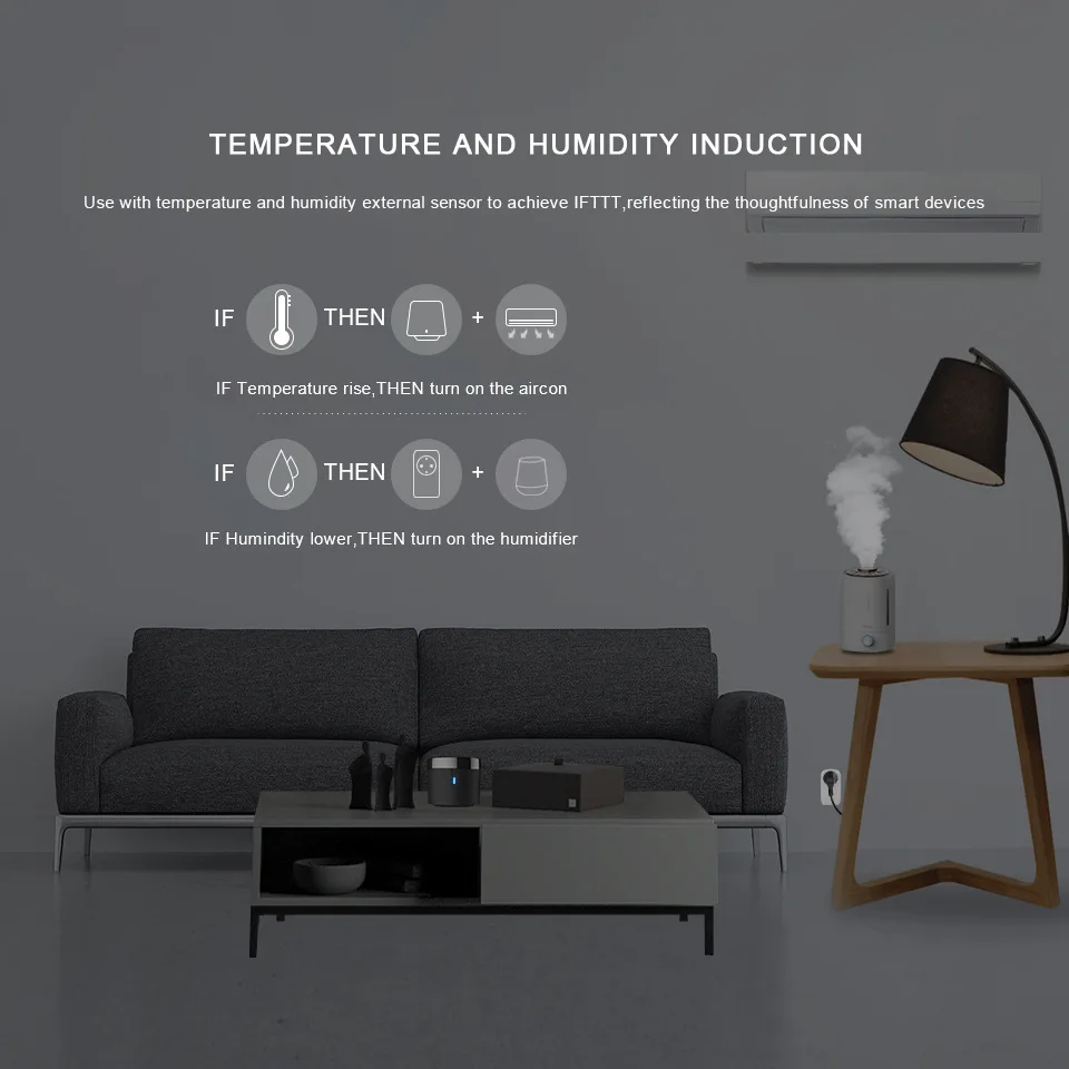 Broadlink-Sensor de temperatura y humedad RM4mini + HTS, controlador remoto IR WiFi para aire acondicionado, decodificador de TV, funciona con Alexa