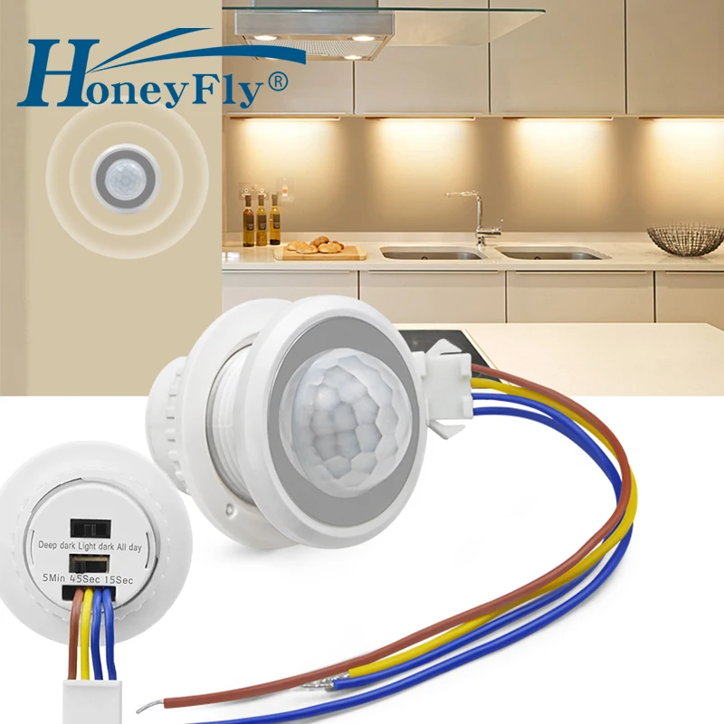 HoneyFly Motion Sensor Switch Time Delay Adjustable 40W 100-240V Infrared Sensor Light Switch Auto On/off 3-6M