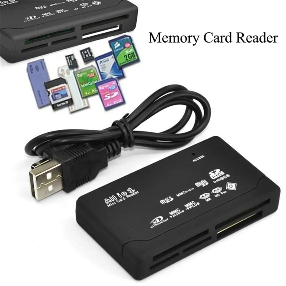 All InMemory Card Reader USB External MiniM2 MMC XD CF Support USB V2.0 Full Speed Specification Black