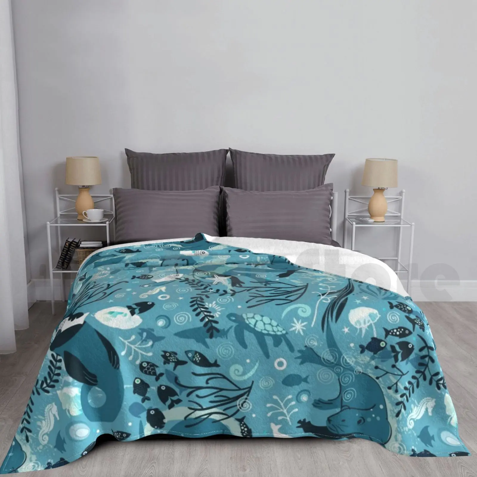 From One Otter To Another Blanket Fashion Custom Otter Fish Sea Horse Natical Ocean Water Sea