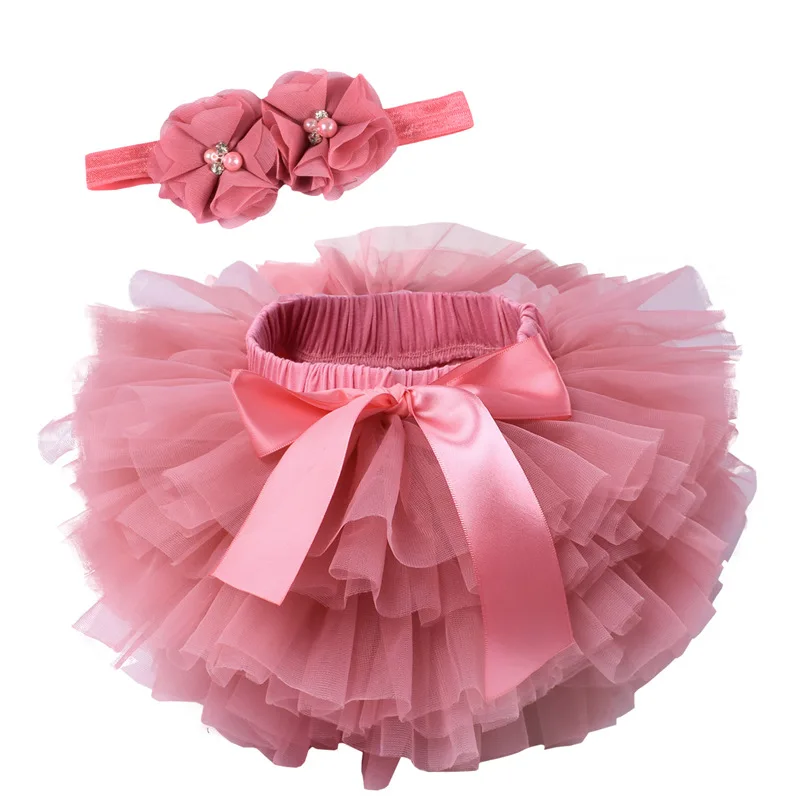 DE PEACH Baby Girl Diapers Cover Shorts Skirts+Headband Set Infant Newborn Kids Fluffy Pettiskirt Girls Tulle Lace Tutu Skirts