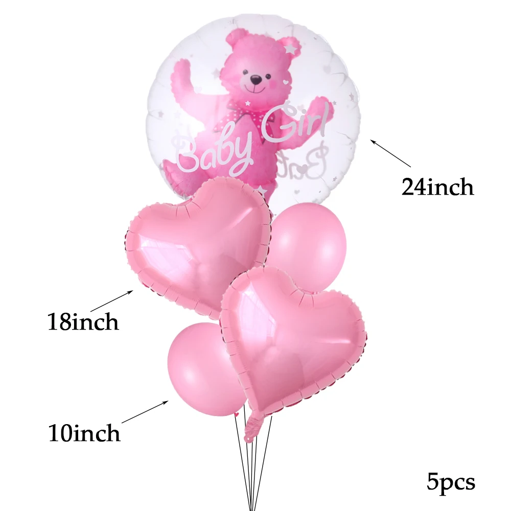 Transparente Bear Foil Balloons Set para Crianças, 4D, Azul, Rosa, Bubble Balloon, Baby Shower Decorações, Aniversário, Gênero Revelar, Menino,