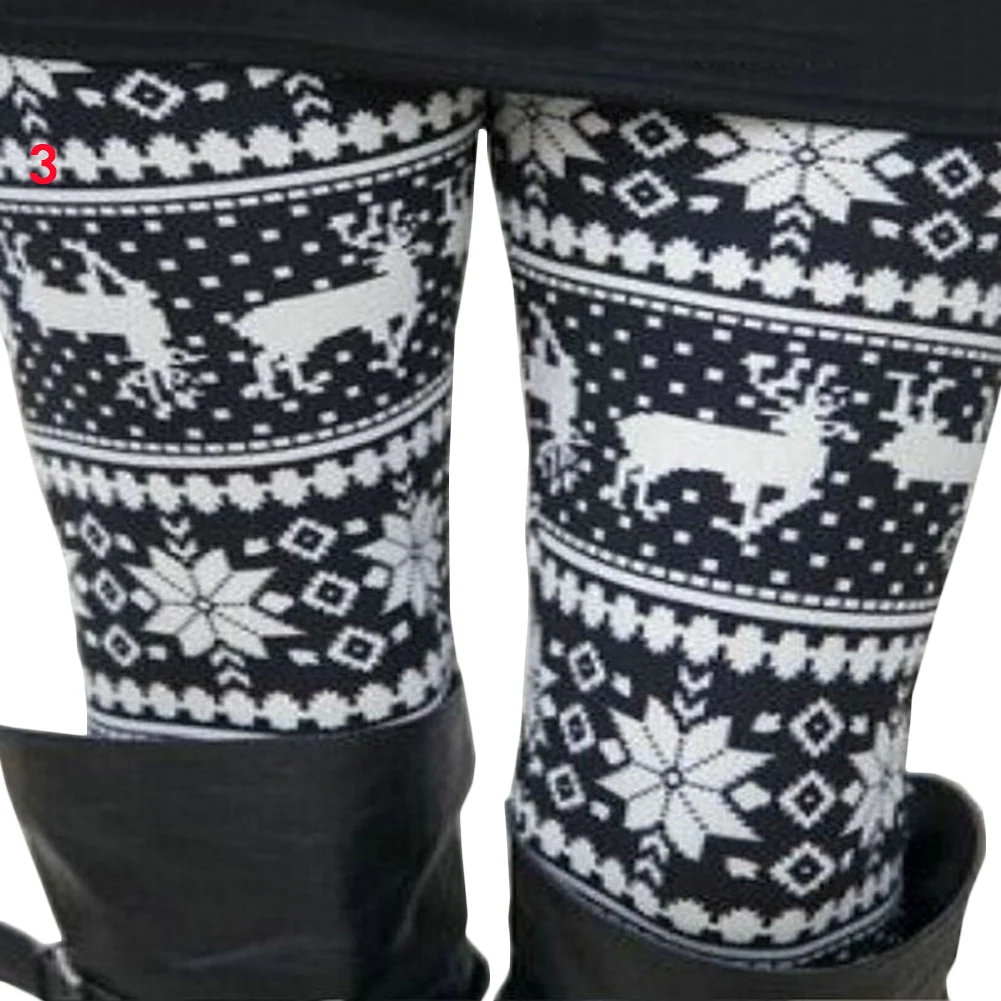 Christmas Women\'s Leggings Pants Snow deer print cropped stretch pants High Waist Leggings 18 Color Ladies Christmas Party Pants