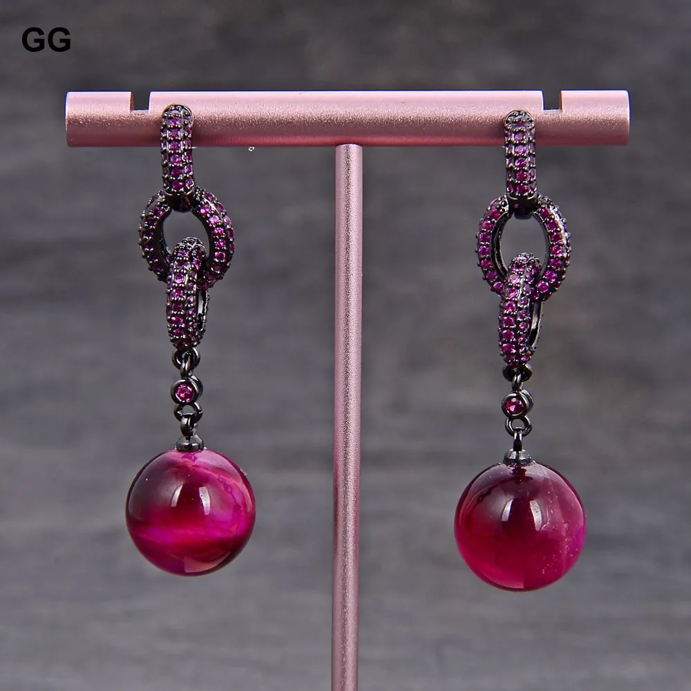 

GuaiGuai Jewelry Round Red Tiger's Eye Fuchsia Cz pave Ring Stud Earrings