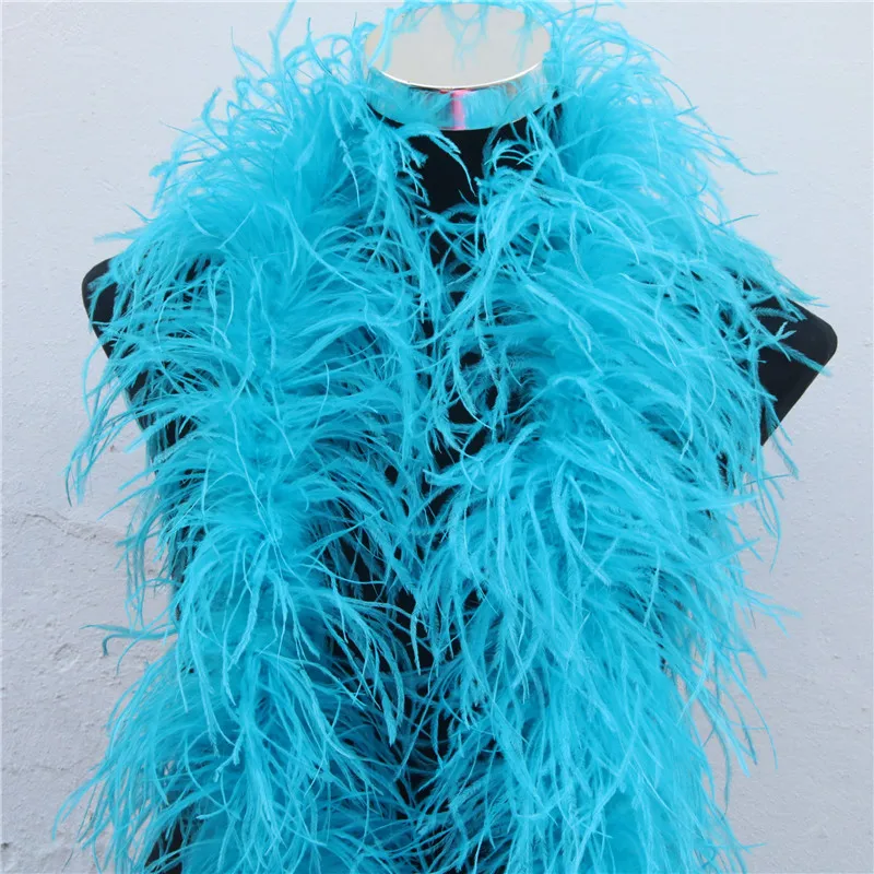 6 Layer 2 Meters Fluffy Lake Blue Ostrich Feather Boa Trims Skirt Party Costume DIY Decorations Feathers For Crafts Plumes