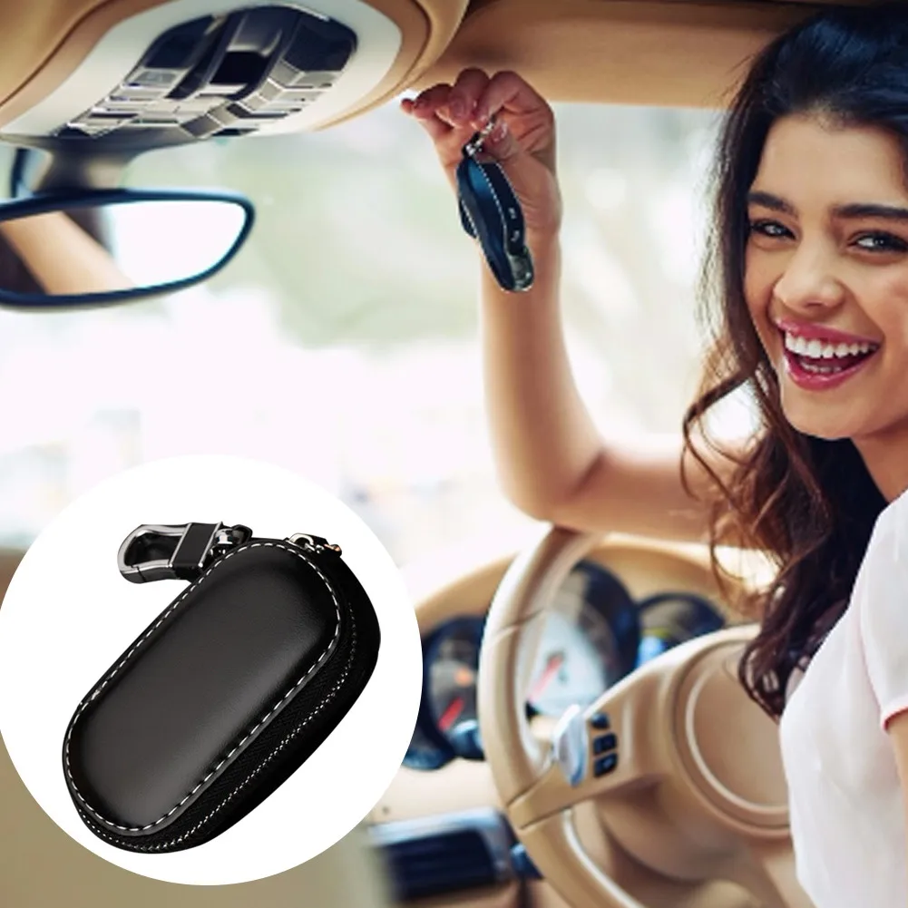 Key Case Multi-function Leather Key Case Car Key Bag For Faraday Cage Keyless Entry Key Fob Pouch Car RFID Security Accessories - Image 2