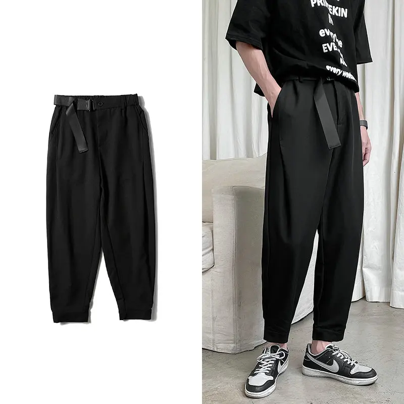 2024 Black Solid Color Straight Harem Pants Korean Man Loose Ankle-Length Harajuku Streetwear Woman Fashion Casual Pants